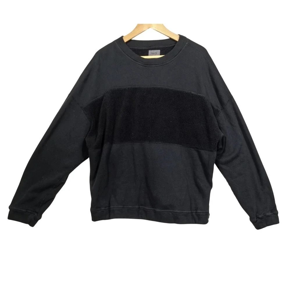 MATE The Label Organic Fleece Black Crewneck Sweatshirt L Pullover Loungewear